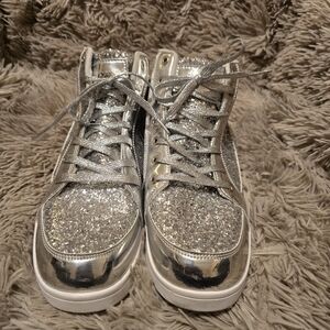 Silver Glitter High-Top Sneakers